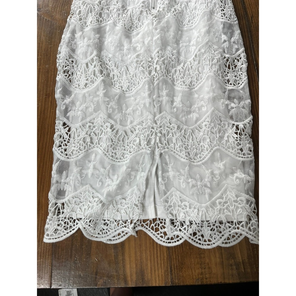 Milla White Lace Strapless Midi Dress Crochet Sheath Bridal Shower Small - Picture 7 of 9